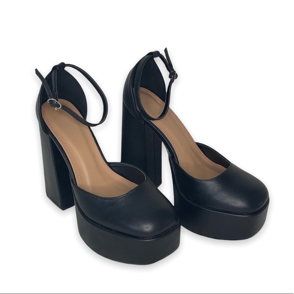 Black Platform Block High Heels - Picture 2 of 14